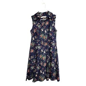 Chetta B Navy Floral Sleeveless Dress Red Pink Size 10 Fit & Flare Cottagecore